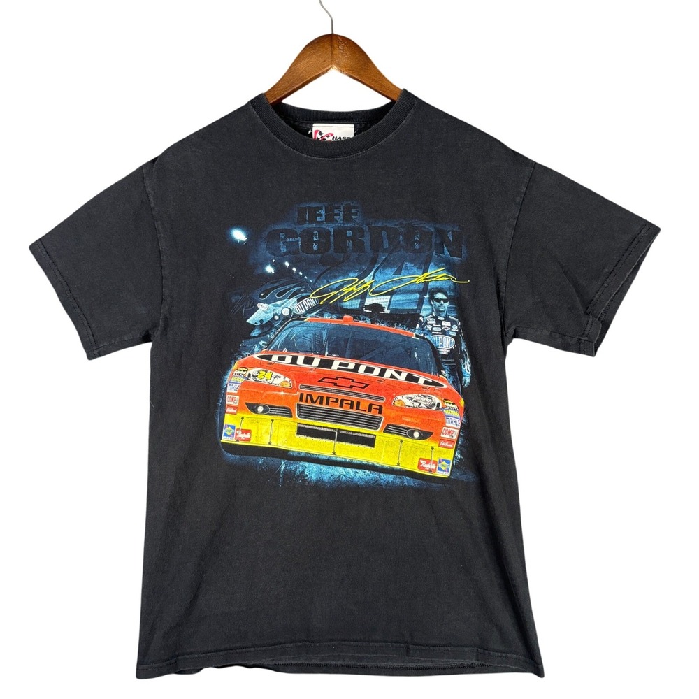 Vintage Jeff Gordon #24 Chase Authentics NASCAR T-Shirt Mens M Black AOP Y2K